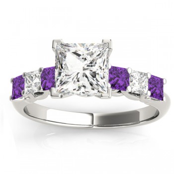 Princess cut Diamond & Amethyst Bridal Set 14k White Gold 1.30ct