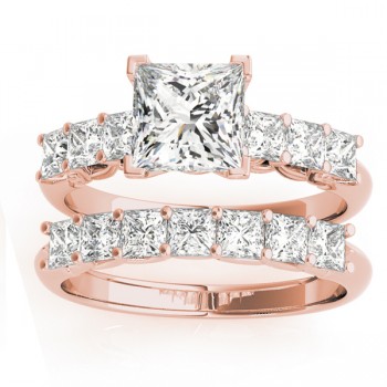 Moissanite Princess cut Bridal Set Ring 14k Rose Gold (1.30ct)