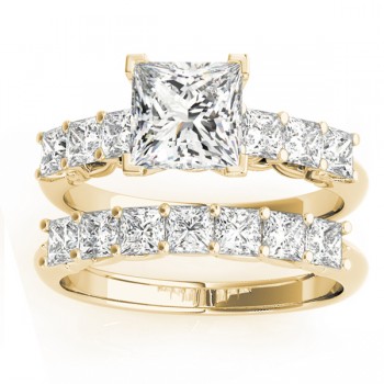 Moissanite Princess cut Bridal Set Ring 14k Yellow Gold (1.30ct)