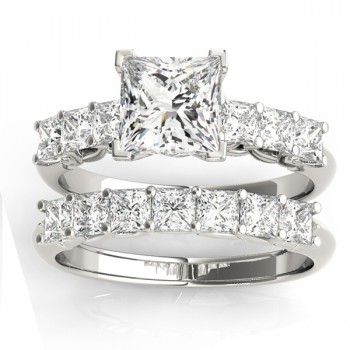 Moissanite Princess cut Bridal Set Ring 18k White Gold (1.30ct)