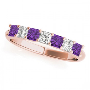 Diamond & Amethyst Princess Wedding Band Ring 14k Rose Gold 0.70ct