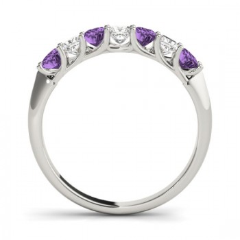 Diamond & Amethyst Princess Wedding Band Ring 14k White Gold 0.70ct