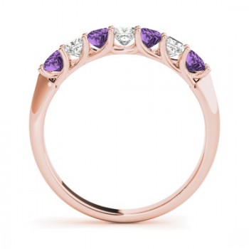 Diamond & Amethyst Princess Wedding Band Ring 18k Rose Gold 0.70ct