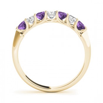 Diamond & Amethyst Princess Wedding Band Ring 18k Yellow Gold 0.70ct