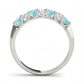Diamond & Aquamarine Princess Wedding Band Ring 14k White Gold 0.70ct