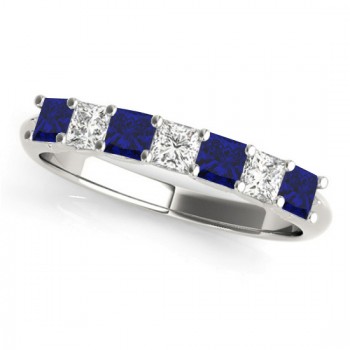 Diamond & Blue Sapphire Princess Wedding Band Ring 14k White Gold 0.70ct