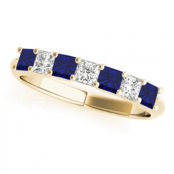 Diamond & Blue Sapphire Princess Wedding Band Ring 14k Yellow Gold 0.70ct