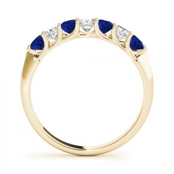 Diamond & Blue Sapphire Princess Wedding Band Ring 14k Yellow Gold 0.70ct