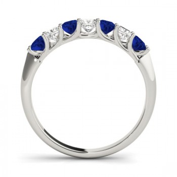 Diamond & Blue Sapphire Princess Wedding Band Ring Platinum 0.70ct