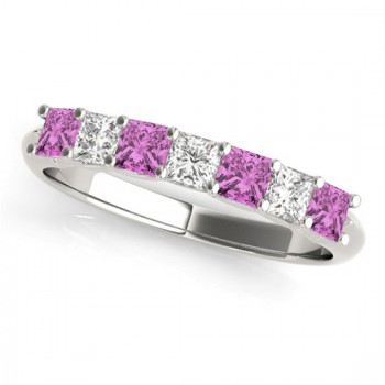 Diamond & Pink Sapphire Princess Wedding Band Ring Platinum 0.70ct