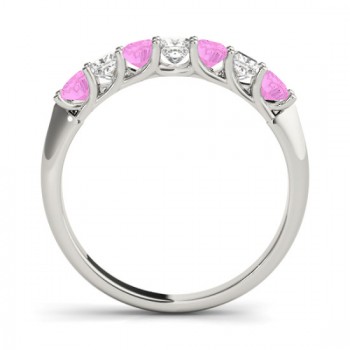 Diamond & Pink Sapphire Princess Wedding Band Ring Platinum 0.70ct