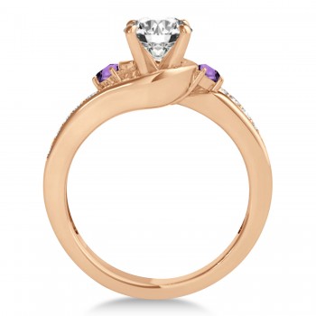 Swirl Design Amethyst & Diamond Engagement Ring Setting 14k Rose Gold 0.38ct