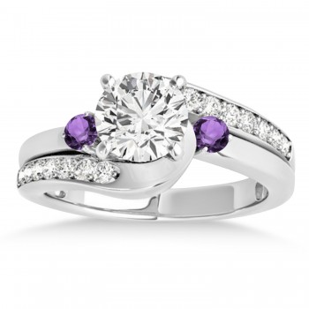 Swirl Design Amethyst & Diamond Engagement Ring Setting 14k White Gold 0.38ct