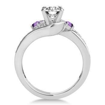 Swirl Design Amethyst & Diamond Engagement Ring Setting 14k White Gold 0.38ct