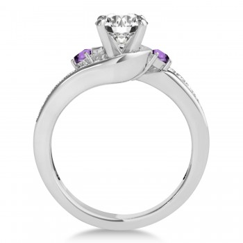 Swirl Design Amethyst & Diamond Engagement Ring Setting Platinum 0.38ct