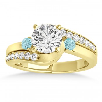 Swirl Design Aquamarine & Diamond Engagement Ring Setting 18k Yellow Gold 0.38ct