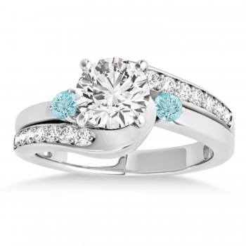 Swirl Design Aquamarine & Diamond Engagement Ring Setting Palladium 0.38ct