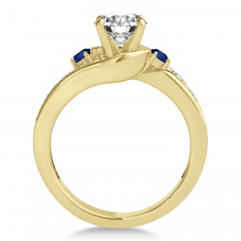 Swirl Design Blue Sapphire & Diamond Engagement Ring Setting 14k Yellow Gold 0.38ct