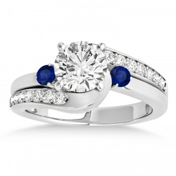 Swirl Design Blue Sapphire & Diamond Engagement Ring Setting 18k White Gold 0.38ct