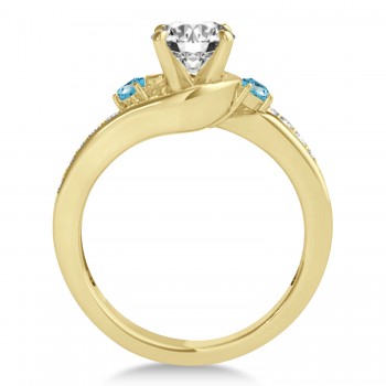 Swirl Design Blue Topaz & Diamond Engagement Ring Setting 14k Yellow Gold 0.38ct