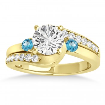 Swirl Design Blue Topaz & Diamond Engagement Ring Setting 18k Yellow Gold 0.38ct