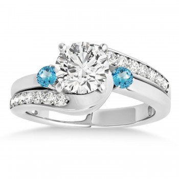 Swirl Design Blue Topaz & Diamond Engagement Ring Setting Platinum 0.38ct