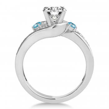 Swirl Design Blue Topaz & Diamond Engagement Ring Setting Platinum 0.38ct