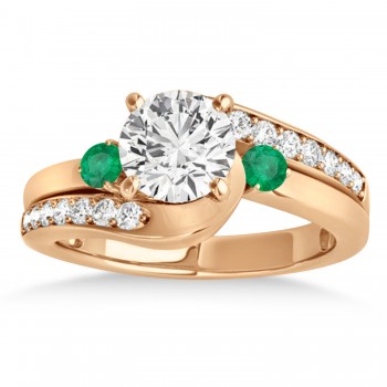 Swirl Design Emerald & Diamond Engagement Ring Setting 14k Rose Gold 0.38ct