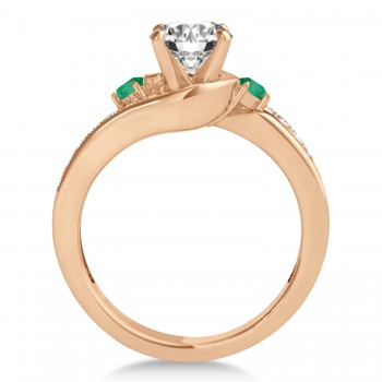 Swirl Design Emerald & Diamond Engagement Ring Setting 14k Rose Gold 0.38ct