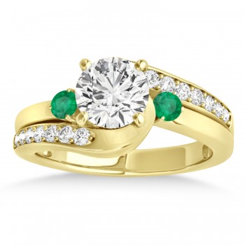 Swirl Design Emerald & Diamond Engagement Ring Setting 14k Yellow Gold 0.38ct