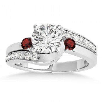 Swirl Design Garnet & Diamond Engagement Ring Setting 14k White Gold 0.38ct