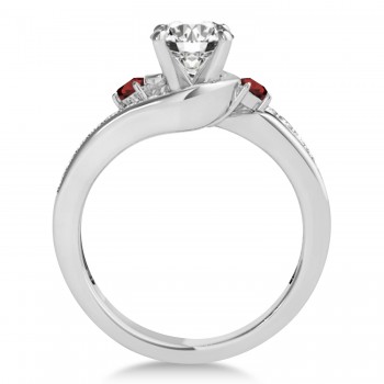 Swirl Design Garnet & Diamond Engagement Ring Setting 14k White Gold 0.38ct
