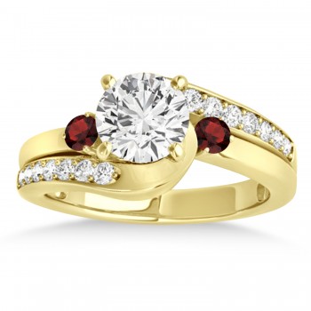 Swirl Design Garnet & Diamond Engagement Ring Setting 14k Yellow Gold 0.38ct