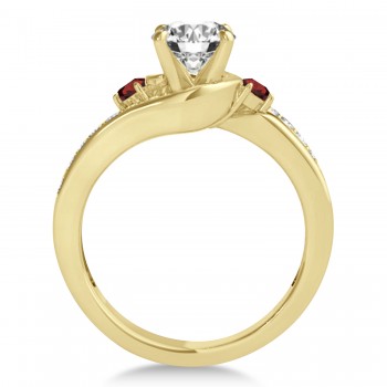 Swirl Design Garnet & Diamond Engagement Ring Setting 14k Yellow Gold 0.38ct