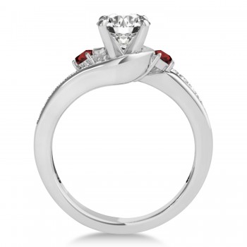 Swirl Design Garnet & Diamond Engagement Ring Setting Platinum 0.38ct