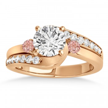 Swirl Design Morganite & Diamond Engagement Ring Setting 14k Rose Gold 0.38ct