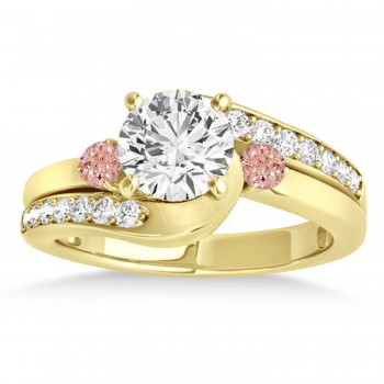 Swirl Design Morganite & Diamond Engagement Ring Setting 14k Yellow Gold 0.38ct