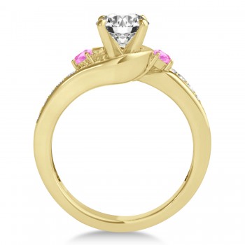 Swirl Design Pink Sapphire & Diamond Engagement Ring Setting 14k Yellow Gold 0.38ct