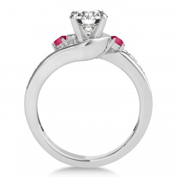 Swirl Design Ruby & Diamond Engagement Ring Setting 18k White Gold 0.38ct