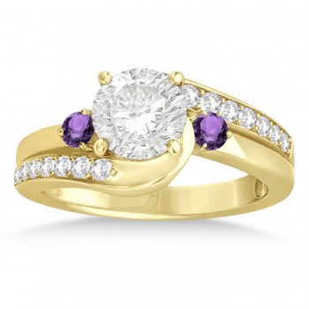 Amethyst & Diamond Swirl Engagement Ring & Band Bridal Set 18k Yellow Gold 0.58ct