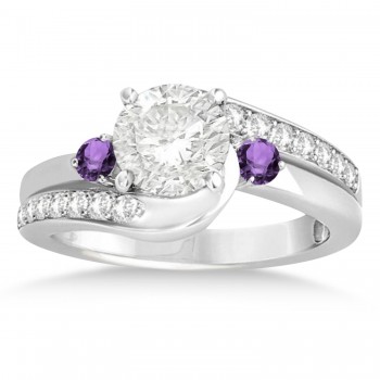 Amethyst & Diamond Swirl Engagement Ring & Band Bridal Set Platinum 0.58ct