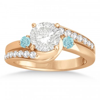 Aquamarine & Diamond Swirl Engagement Ring & Band Bridal Set 14k Rose Gold 0.58ct