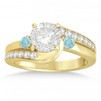 Aquamarine & Diamond Swirl Engagement Ring & Band Bridal Set 14k Yellow Gold 0.58ct