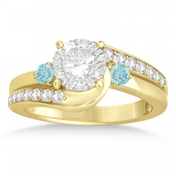 Aquamarine & Diamond Swirl Engagement Ring & Band Bridal Set 18k Yellow Gold 0.58ct