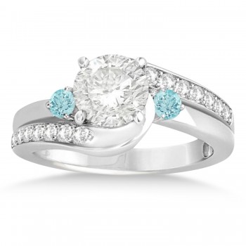 Aquamarine & Diamond Swirl Engagement Ring & Band Bridal Set Palladium 0.58ct