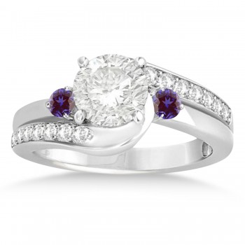 Lab Alexandrite & Diamond Swirl Engagement Ring & Band Bridal Set 14k White Gold 0.58ct
