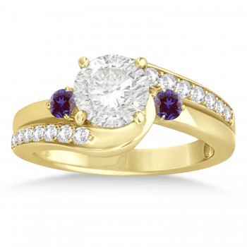 Lab Alexandrite & Diamond Swirl Engagement Ring & Band Bridal Set 14k Yellow Gold 0.58ct