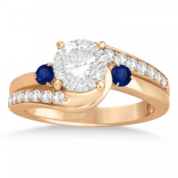 Blue Sapphire & Diamond Swirl Engagement Ring & Band Bridal Set 18k Rose Gold 0.58ct