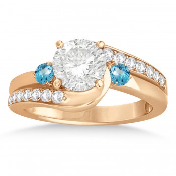 Blue Topaz & Diamond Swirl Engagement Ring & Band Bridal Set 14k Rose Gold 0.58ct