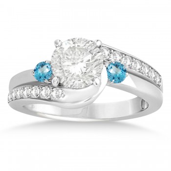 Blue Topaz & Diamond Swirl Engagement Ring & Band Bridal Set Platinum 0.58ct